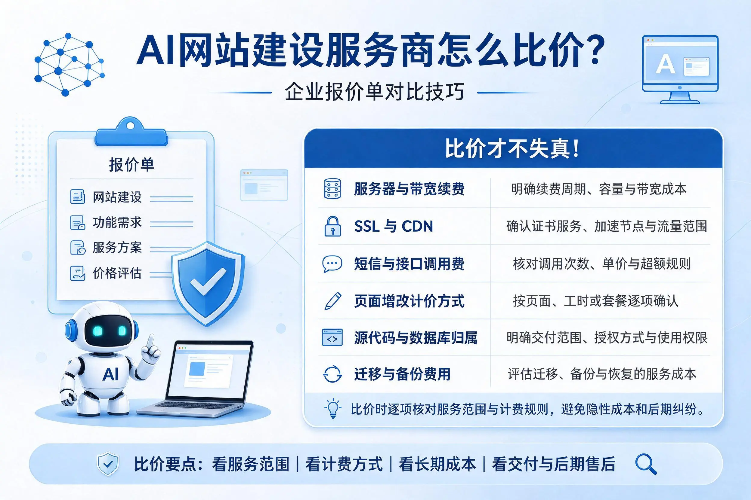 AI网站建设服务商怎么比价?保山企业报价单对比技巧